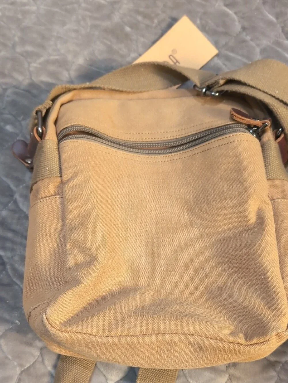 Men's Canvas Crossbody Bag in Tan